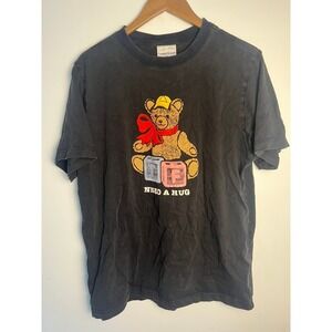 Teddy Fresh Mens Med Need A Hug Bear Graphic T-Shirt Black Cotton